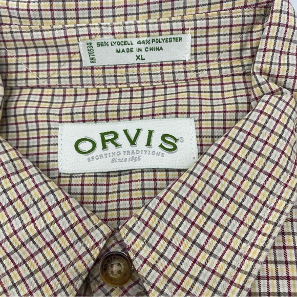 Orvis Men’s Extra Large Plaid Long Sleeve Shirt RN#70534 XL Beige Yellow Button - Picture 2 of 8